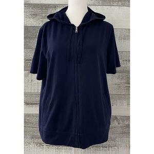 Karen Scott Sport Women's Size L Short Sleeve Full Zip Navy Hoodie